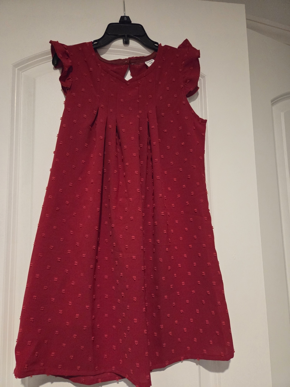 SHEIN Red Swiss Dot Flutter Sleeve Dress